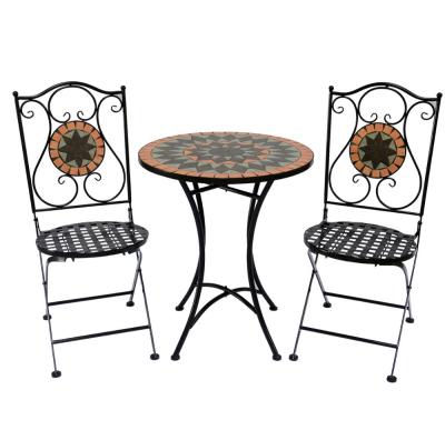 China Modern cheap iron garden table chairs sale mosaic table outdoor model and chair garden table for sale