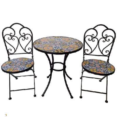 China Modern Newart Vintage Metal Iron Table and Chair Outdoor Garden Mosaic Set Furniture for Bistros Patio Hotel for sale