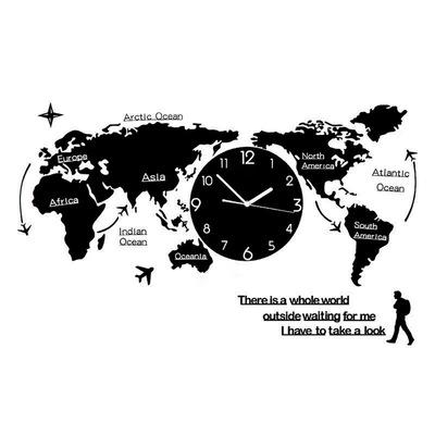 China Radio Newart 24 inch 3d sticker wall clock diy acrylic digital luminous world maps for home decor kids gift for sale