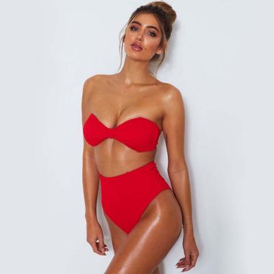 China Crazybuy Anti-UV sells sheer high-waisted two-pieces of color swimwear for sale