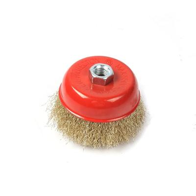 China Factory Wholesale Competitive Cleaning Price 3 Inch Angle Grinder Crimped Metal Wire Brass Coated Stainless Steel Wire Cup Brush for sale