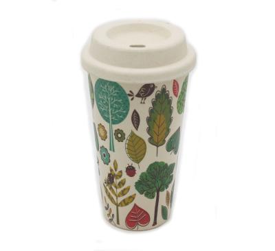 China Sustainable Hot Sale 8OZ 12OZ 16OZ Bamboo Fiber Double Wall Paper Cup Takeaway Coffee Mug With Lids for sale