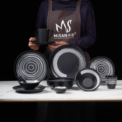 China Sustainable Melamine White Dishes Dinner Dish Wholesale Price Restaurant Dinnerware Sets , Dinnerware Restaurant Hotel Dinnerware Set Black for sale