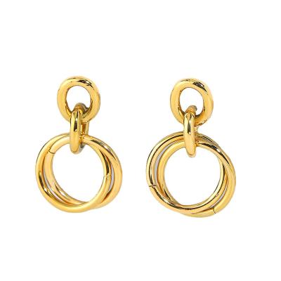 China 2021 CLASSIC Wholesale Fashion Gold Chunky Hollow Drop Thick Link Chain Women Dangle Circle Earrings for sale