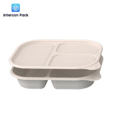 China 3 Compartment Paper Pulp Moulded Trays Compression Molding Sugarcane Bagasse Material for sale