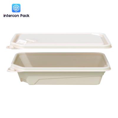 China 800ml Paper Pulp Moulded Trays Sugarcane bagasse pulp fiber plant paper with lid for sale