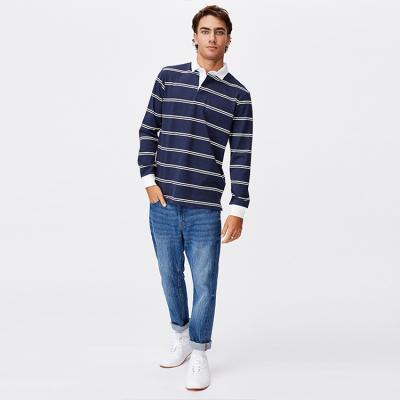 China High Quality Anti-Wrinkle Cotton Pullover Stripe Polo Tshirt Custom Made Oversized Long Sleeve Mens for sale