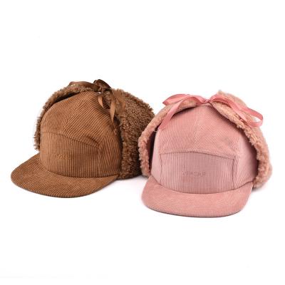 China New Arrival COMMON Adults Custom Logo Thickened Corduroy Winter Warm Earflap Hat for sale