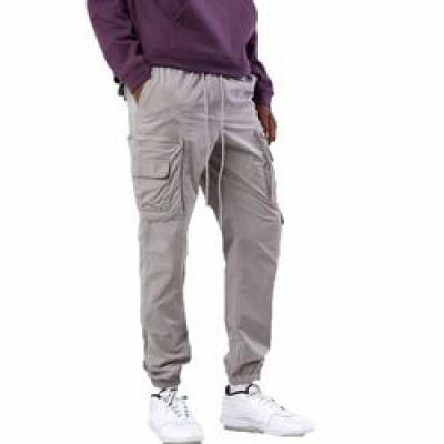 China Men's Mid-Weight Cotton Gray Cargo Pockets Zip Flat Lightweight Canvas Viable Closures Casual Pants All Over for sale