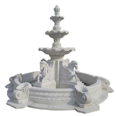 China Modern Outdoor Decoration Large Size White Cast Iron Garden Granite Marble Stone Water Fountains With Statues for sale