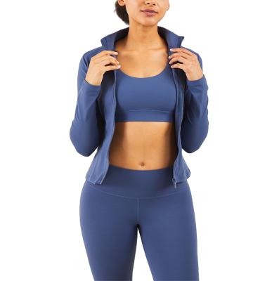 China High Collar Sports Fitness Women Jacket Breathable Long Sleeve Zipper Tight Yoga Jacket for sale