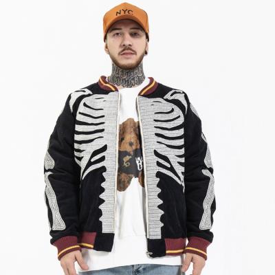 China Vintage QUICK DRY Loose Fit Bone Embroidered Faux Suede Baseball Jacket For Men for sale