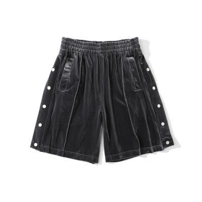 China Anti-wrinkle high street sports shorts men casual velvet shorts with side buttons for sale