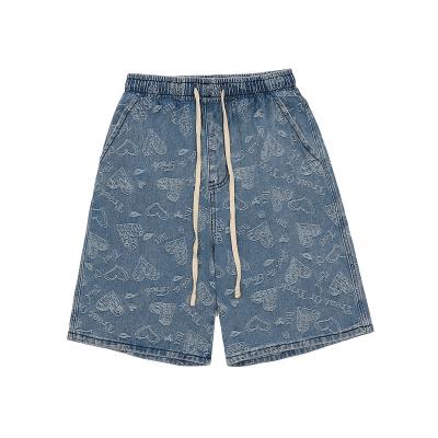 China Anti-wrinkle Cashew Flower Laser Trellis Shorts Loose Fit Denim Shorts Men for sale