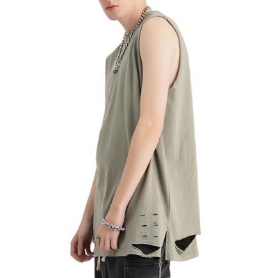 China Anti-Wrinkle Mens Custom Brand Wash Oversized Distressed Tank Top for sale