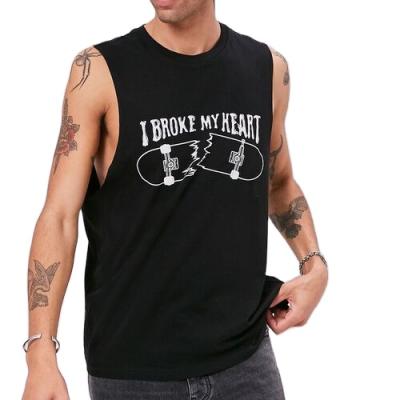 China Anti-Wrinkle Mens Organic Cotton Printed Graphic Tank Top In Black for sale