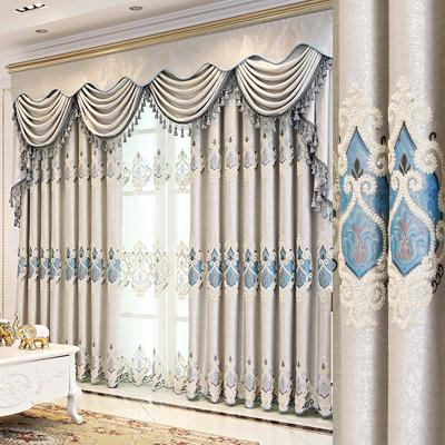 China High-grade European Luxury Living Room Bedroom Floor Top Curtain Finished Product To Ceiling Window Hook Lane Embroidered Curtain for sale