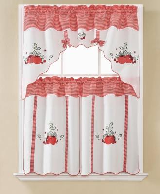 China KITCHEN SHEER CANVAS CURTAIN KITCHEN FAUX INSULATED FAUX SILK CURTAIN WITH LACE AND ROTISSERIE AND CHEF EMBROIDERY DESIGNS for sale