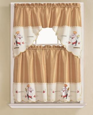 China AMERICAN STYLE KITCHEN CURTAINS insulated color embroidery VALANCE KITCHEN CURTAIN SWAB 3PCS KITCHEN CURTAIN SET for sale