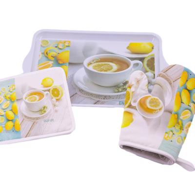 China Sustainable Set Of Three Pieces Rectangular Melamine Fruit Dish Printed Protective Thermal Glove Customized In Factory for sale