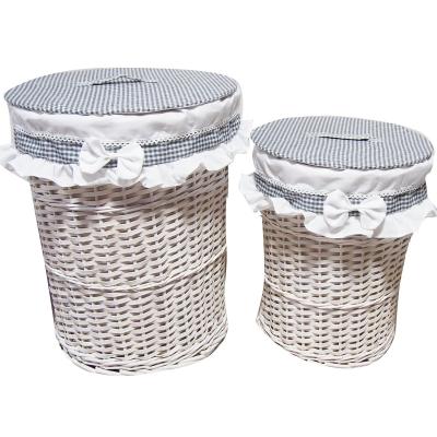 China WHOLESALE Clothing WOODEN RATTAN CHIP STORAGE BASKET HANDMADE VIMINI LAUDRY CLOTHES BOX COVERED VIMINI WICKER STRUCTURE 3PCS SET for sale