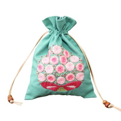 China Non-Cross Stitch Makeup Drawstring Embroidery DIY Reusable Selling Goodies Bag Eco-friendly Bag Hot Manual Material for sale