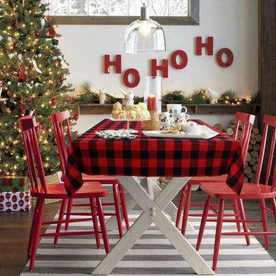 China Modern Polyester-cotton Red and Black Tablecloth Rectangular Rectangular Lattice Christmas Holiday Theme Table Cloth Table Decoration for sale