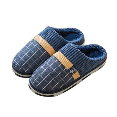 China Fashion trend cotton home slippers for men and women in autumn and winter flannel indoor lattice thermal shoes for sale