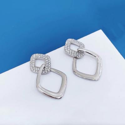 China 9EL01B Sterling Silver Women Jewelry Zircon TRENDY geometric rhombus stud earring for sale