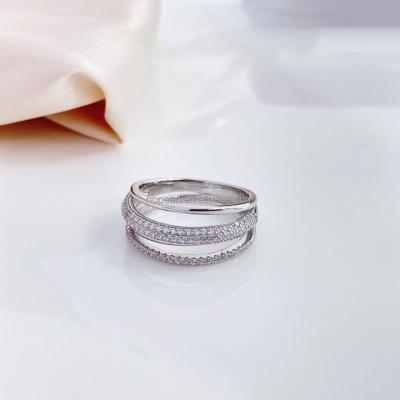 China TRENDY Multi Lines Exquisite 9JL07B Layer Weave Band Ring Zircon Silver 925 Stackable Rings Women Jewelry for sale