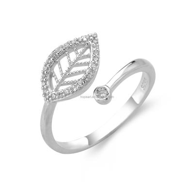 China 9JL01B FASHIONABLE Sterling Silver Leaf With Zircon 925 Ring For Ladies for sale