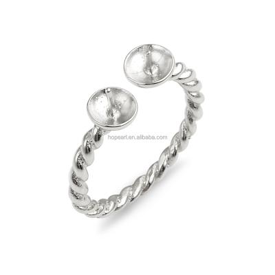 China Sterling Silver SSR170 Women Girls Open Rings Twisted Fine 925 Sterling Silver Settings For Two Pearl Casting Ring for sale