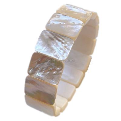 China BOHEMIA MOP312 Jewelry Pearly Rectangle Shape Natural White Abalone Shell Stretch Bracelets for sale