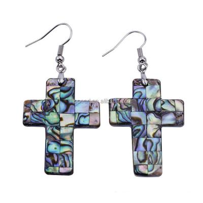 China FASHIONABLE Natural Abalone Shell Cross Earrings from MOP38 Paua for sale