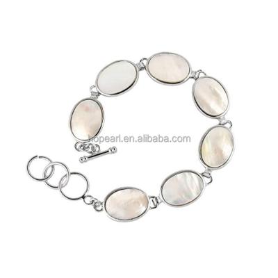 China BOHEMIA MOP105 Bracelet Link Chain For Women Natural Shell Jewelry Oval White Shell Bracelet for sale