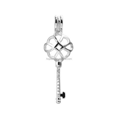 China SSC66 FASHIONABLE Chinese Knot 925 Sterling Silver Key Pendant Zircon Pearl Cage Mount for sale