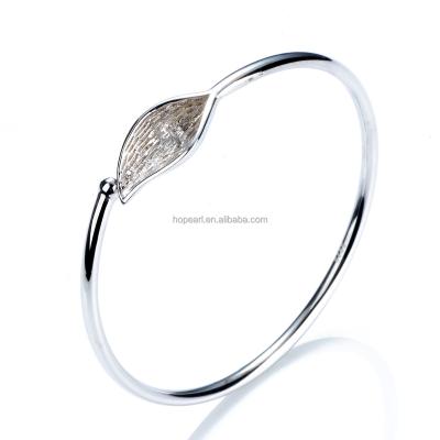 China 925 SSB26 Sterling Silver Bead Settings Sterling Open Silver Bangle Leaf 925 Bracelet for sale