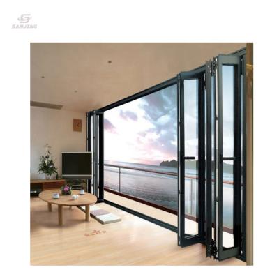 China Sanjing aluminum soft closing balcony puertas plegables vidrio glass sistemas waterproof folding door for sale