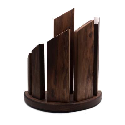 China Sustainable Semicircle Shaped Magnetic Walnut Knife Holder Chef Knife Block Christmas Knife and Fork Holder for sale