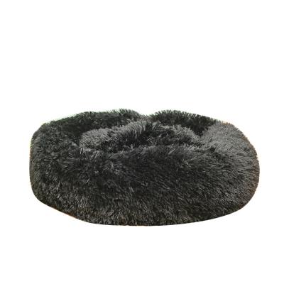 China Cat Bed Soothing Donut for Indoor Cats, Travel Dog Beds Washable Anti Worry Around Small Fluffy Faux Fur Plush Dog Bed (Black) for sale