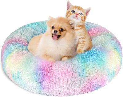 China Travel Self-Warming Dog Cat Bed and Washable Puppy Bed Luxury Round Soft Plush Pet Bed for Small Dogs and Cats (Colorful) for sale