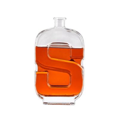 China Beverage factory direct sales 750ml letter shaped glass bottles for vodka liquor for sale