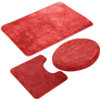 China Viable Bath Mat Set 3 Pieces Amazon Hot Selling Toilet Three Piece Set Non Slip Bathroom Floor Mats Toilet for sale