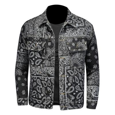 China Spandex/Flower Nylon Custom Made High Quality Jean Jacket Men's High Quality Cashew Motorcycle Coat Fashion Brand Men's and Women's Denim Jacket for sale