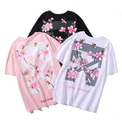 China HIGH STREET Fashion Trend Brand Cherry Blossom Bee Printed Round Neck Pullover High Street Style Short Sleeve T-Shirt OUCH for sale