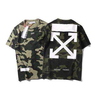 China HIGH STREET Summer Fashion Arrowhead Basic Green Camouflage Short Sleeve T-shirt Men And Women OUCH Around The Bottom Collar Shirt for sale