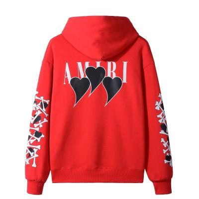 China Heart High Quality Fashionable Red Casual Spot Pocket Brand Sweater Bone Printing Hooded Pullover Hoodie for sale