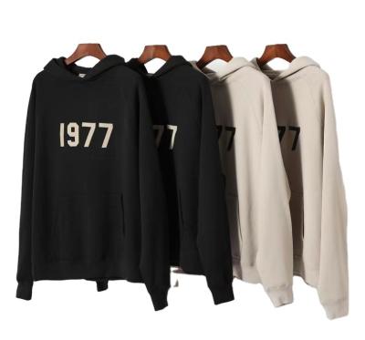 China Pullover High Street 1977 Flocking Customizable Print Hoodie Cotton Hoodie for sale