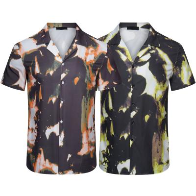 China Spandex/Cotton Fashion Trend Brand Men's Shirt Summer Short Sleeve Shirt Hawaiian Slim Fit, Non-ironing, Clash Color Print Trend Base Shirt for sale