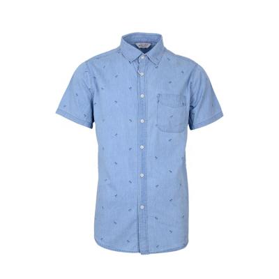 China China Viable Custom Fancy European Mens Printed Light Blue Denim Shirts Wholesale for sale